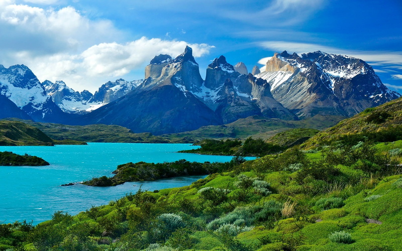 mountains, 1080P, nature, river, landscape, torres del paine national park, Chile, snowy mountain