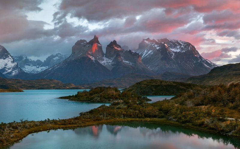 snow, non-urban scene, green, mountain range, environment, river, spring, landscape, tranquil scene, cloud - sky, mountain, lake, mountain peak, the Andes mountains