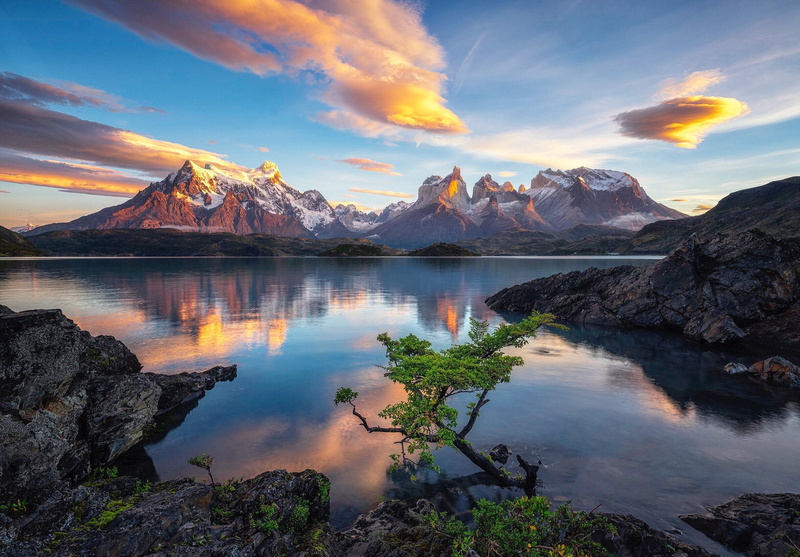 clouds, rocks, Lake Pehoe, lake, 1080P, Timothy Poulton, Chile, the sky, mountains, Patagonia