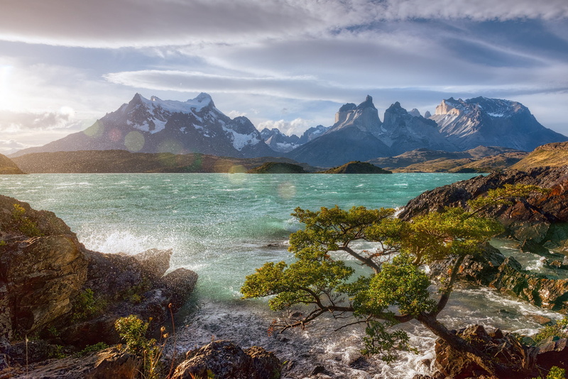 Chile, Patagonia, South America, lake, clouds, the sky, 1080P, Torres del Paine, Lake Pehoe, mountains