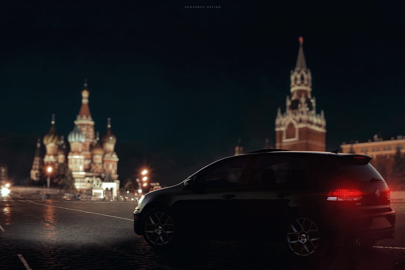 car, Photoshop, Moscow, Volkswagen Golf Mk6 GTI, 1080P