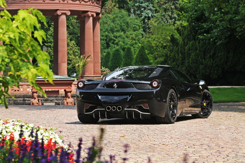 Ferrari, Italy, trees, flowers, rear view, 458 italia, italia, 4K, black