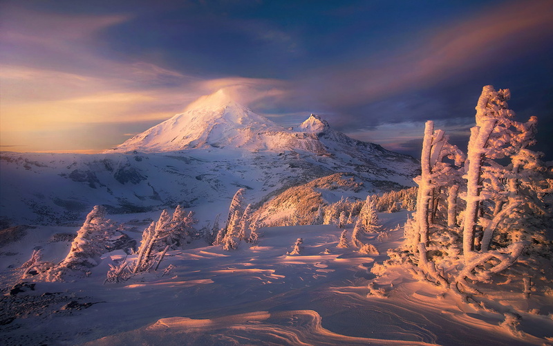 winter, mountain, mountain range, scenics - nature, mountain peak, cold temperature, 2K, hd, oregon, sky, environment, tree, nature, sisters, desktop