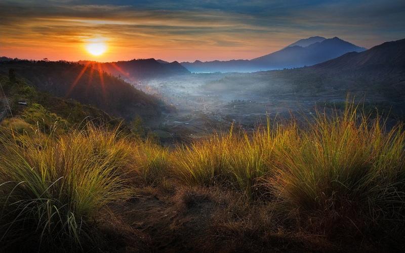 mountain, tranquil scene, blackout, 2K, sunset, grass, ndoseia, no people, land, sunbeam, environment, nature, scenics - nature, mountain range, landscape