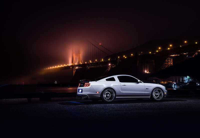 Bridge, Car, Nigth, White, Smog, Mustang, Collection, Muscle, Ford, Rear, Aristo, 1080P