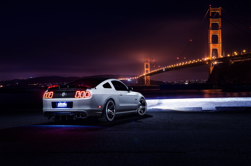 road, Muscle, architecture, building exterior, built structure, sky, mode of transportation, connection, transportation, Mustang, night, no people, Ford