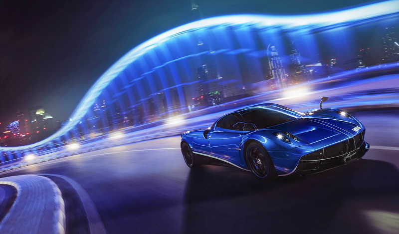 Track, To huayr, Supercar, Front, Ligth, 1080P, Nigth, Blue, Speed, Pagani