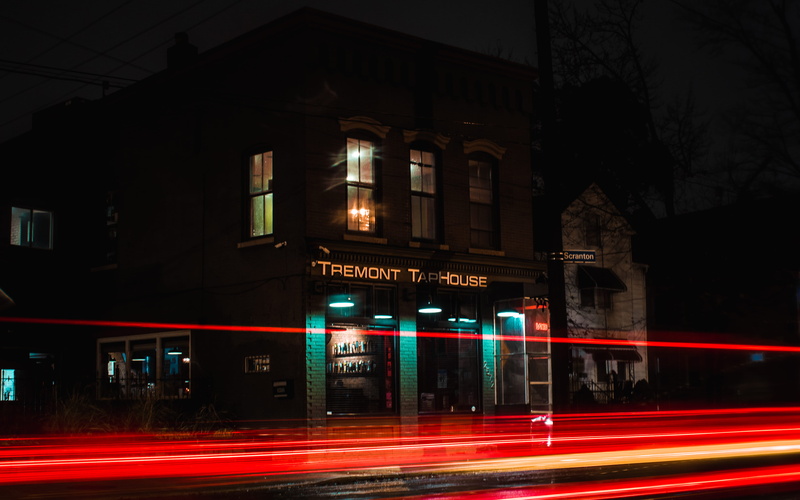 text, long exposure, blurred motion, road, no people, sign, architecture, communication, nigth, night, red, 4K, transportation, building, city, brown