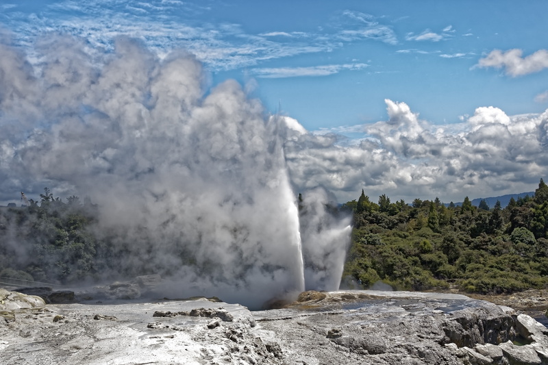 nature, natural spectacle, cloud - sky, 8K, solid, beauty in nature, sky, rotorua, geyser, sulfur, power, scenics - nature, water, non-urban scene, pohutu geyser