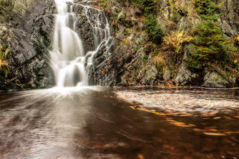 flow, natural spectacle, plant, photo, falling water, long exposure, autumn, trees in the rock, water, rock wall, blurred motion, tree, drifting leaves