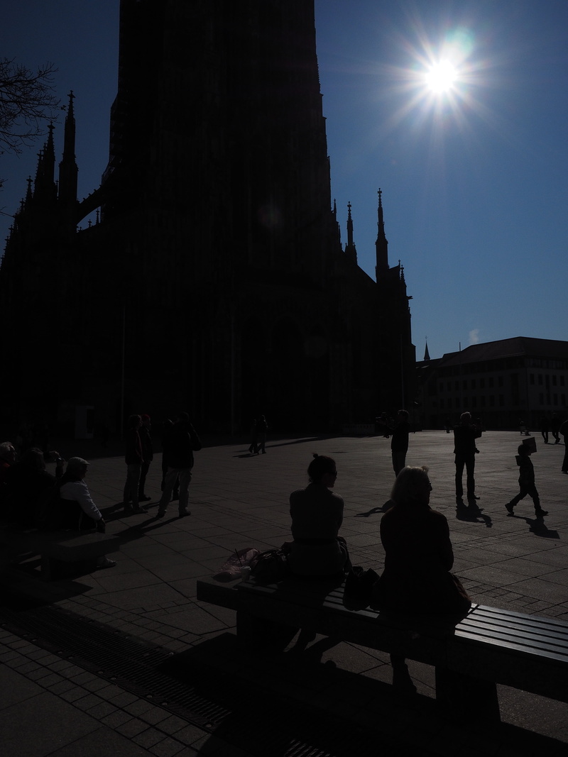 ulm cathedral, light, group of people, real people, adult, nature, ulm, sun, sunlight, lens flare, 4K, people, sunshine, outdoors, street, sitting, building exterior