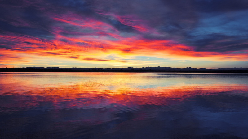 orange color, lake, scenics - nature, beauty in nature, moody sky, idyllic, outdoors, tranquility, sea, cloudscape, 1080P, sky, no people, non-urban scene