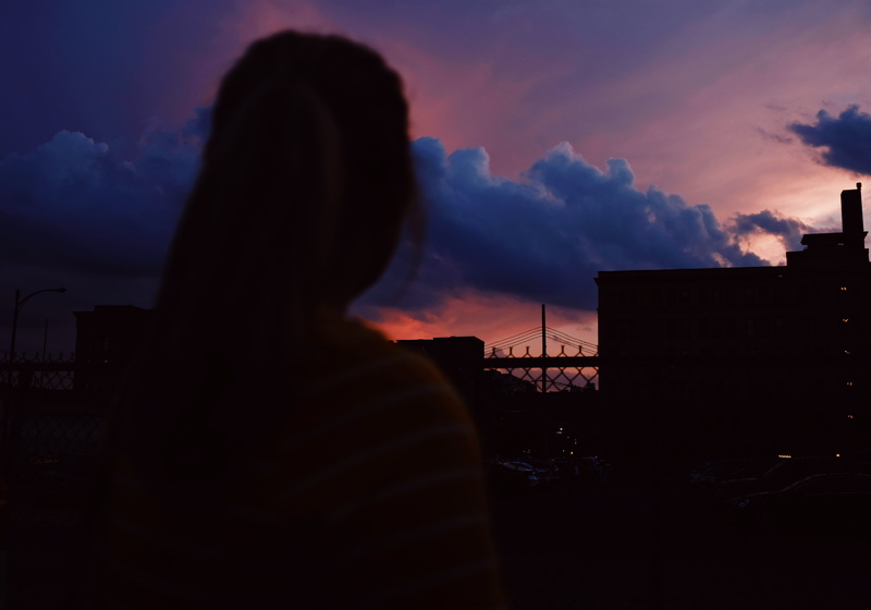 architecture, purple, cotton candy sky, fuji framez, sky, united states, adult, headshot, city sunset, ohio, skyline, fuji, nature, one person, buildings