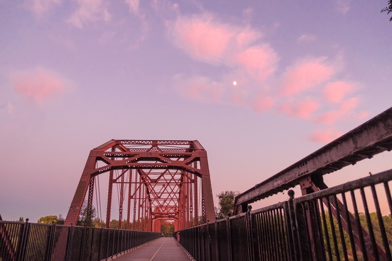 path, bridge, metal, direction, engineering, fair oaks, fence, sky, sunset, transportation, 5K, low angle view, nature, dusk, bridge - man made structure