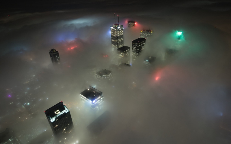 city lights  cityscape  Toronto  city  night  lights  Canada  aerial view  birds eye view  mist  skyline, 1080P