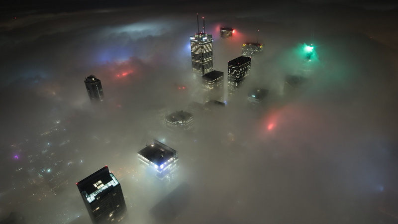 night  lights  Toronto  city  mist  cityscape  Canada  skyline  aerial view  birds eye view  city lights, 1080P