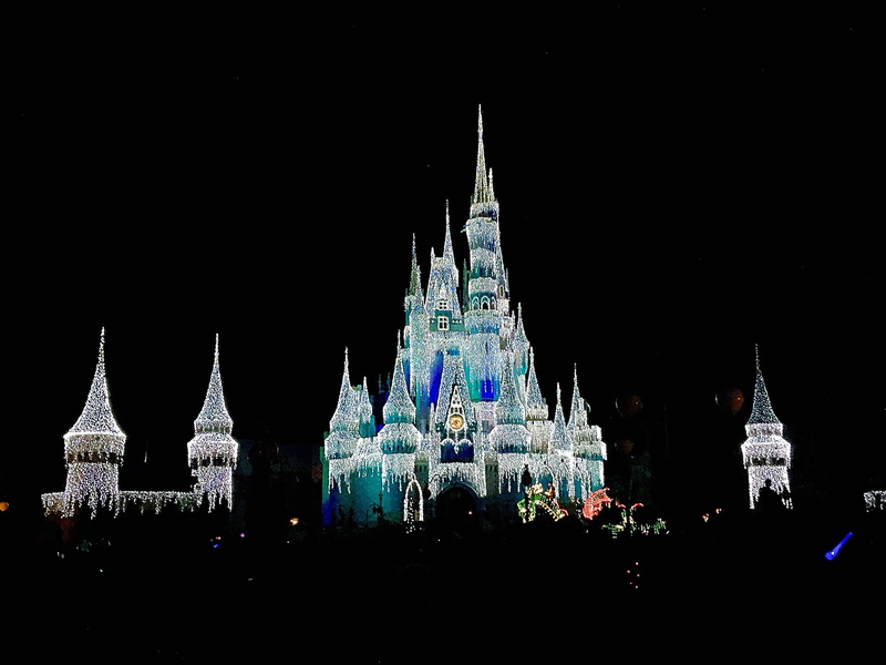 architecture, mickey mouse, fireworks, belief, illuminated, christmas lights, building, building exterior, city, spire, spirituality, magic, 2K, travel destinations