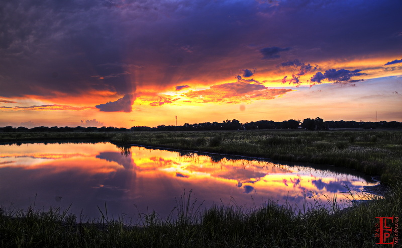 sunset, scenics - nature, Kansas, beauty in nature, sky, Reflection, Scenery, Scene, Nature, Clouds, plant, outdoors, Travel, green, water, Landscape, Wakarusa Wetlands