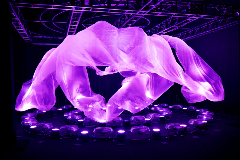 one person, arts culture and entertainment, theater, purple, science, dancing, night, illuminated, digital composite, glass - material, shenzhen, festival