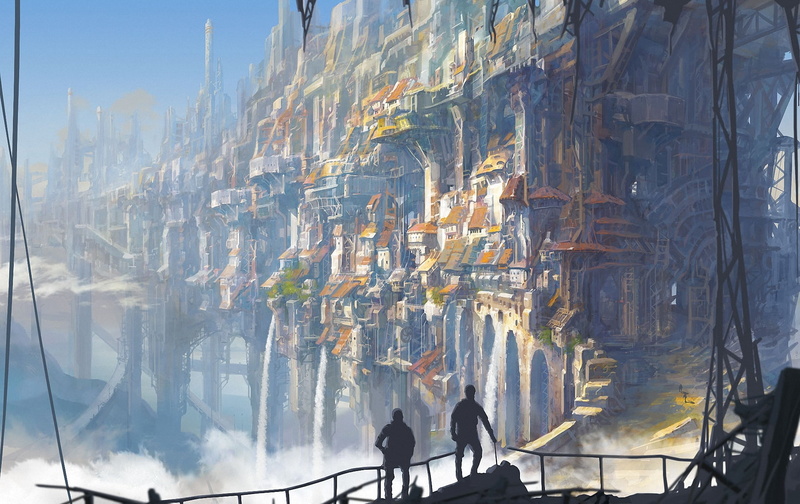 1080P, waterfalls, art, giant, Minseub Young, the city, home, bridge, people