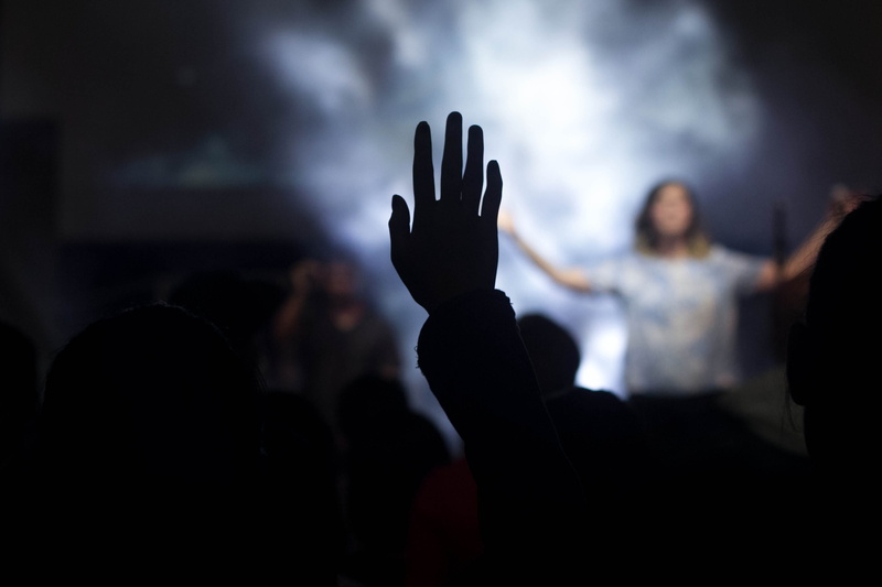 concert, air, event, women, dark, right, focus on foreground, church, worship, raising, hands, human limb, human body part, woman, spectator, audience