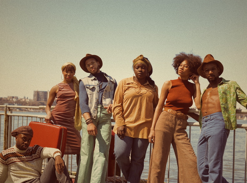 lifestyles, black woman, group, leaning, 2K, young adult, people, friendship, small group of people, funk, near, casual clothing, posing, handrail, men