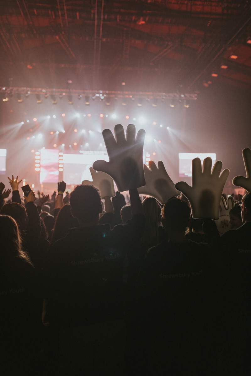 festival, stage light, enjoyment, real people, arms raised, hand raised, event, lighting, arts culture and entertainment, group of people, stage - performance space