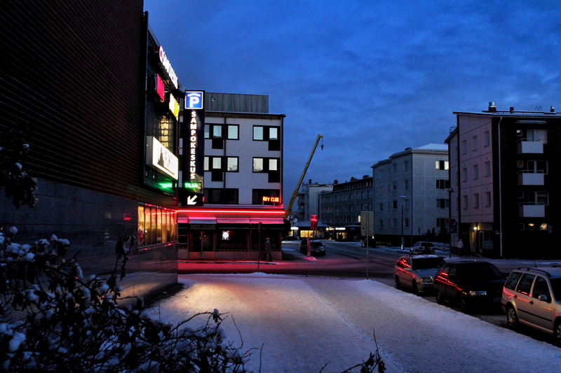 building, dusk, light, finland, rovaniemi, reportage, street, sign, architecture, car, 4K, road, rovaniemy, cold, colors, illuminated, building exterior