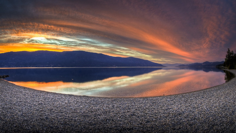 water, sky, orange color, sunset, tranquility, horizon over water, beach, nature, dramatic sky, no people, lake, cloud - sky, tranquil scene, 1080P, scenics - nature