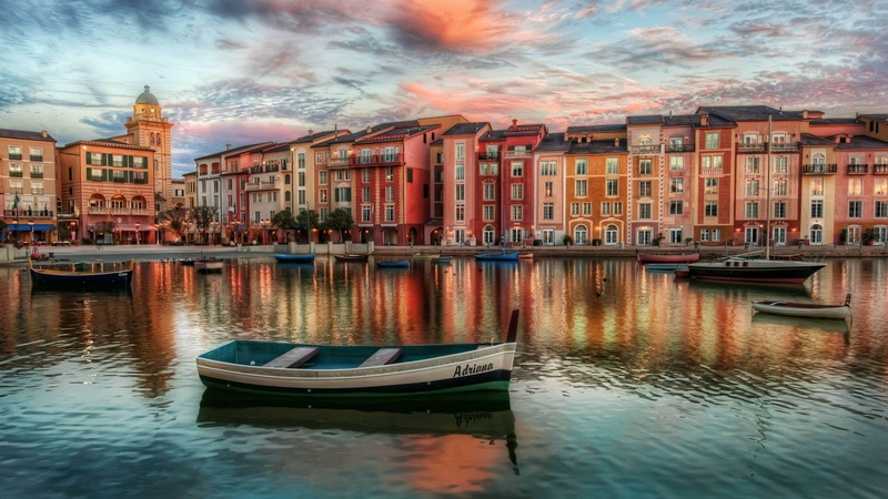 europe, portofino, sky, reflection, genova, city, camogli, cityscape, 4K, boat, facade, evening, sea, harbor, italy, water