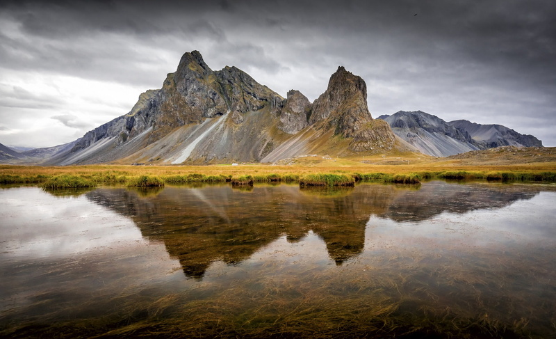 water, 1080P, mountain, Iceland, East Horn, reflection