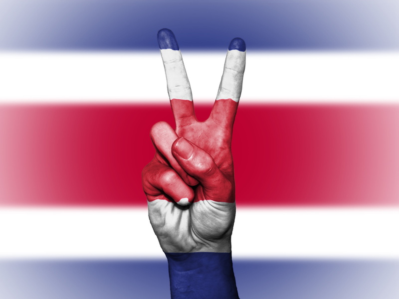 banner, costa rica, nation, copy space, 4K, finger, red, indoors, icon, stripped, peace, men, hand sign, healthcare and medicine, tourism, fingernail
