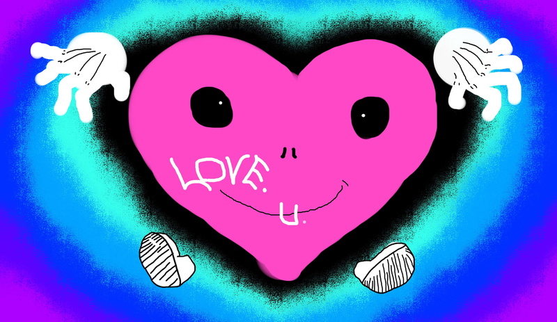 2K, smiling, art and craft, pink color, positive emotion, drawing - art product, creativity, communication, heart shape, purple, facial expression, close-up