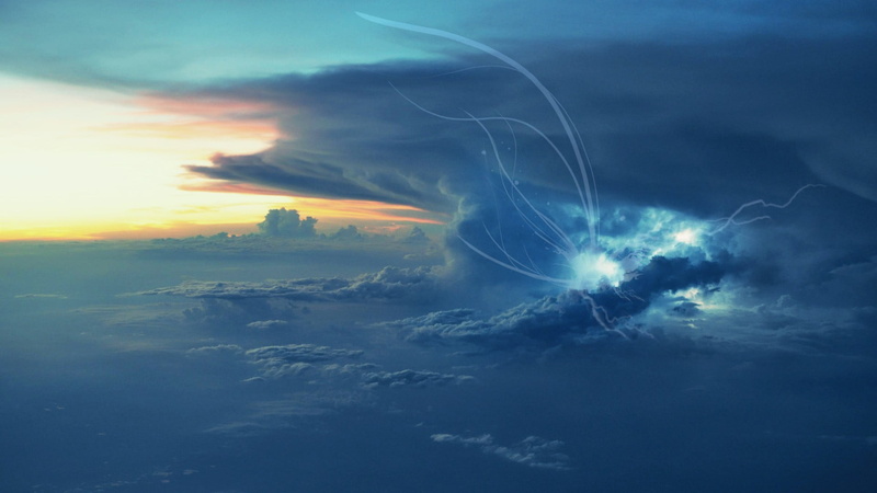 clouds, beauty in nature, thunder, no people, Photoshop, power in nature, sunset, scenics - nature, power, outdoors, fuel and power generation, digital composite