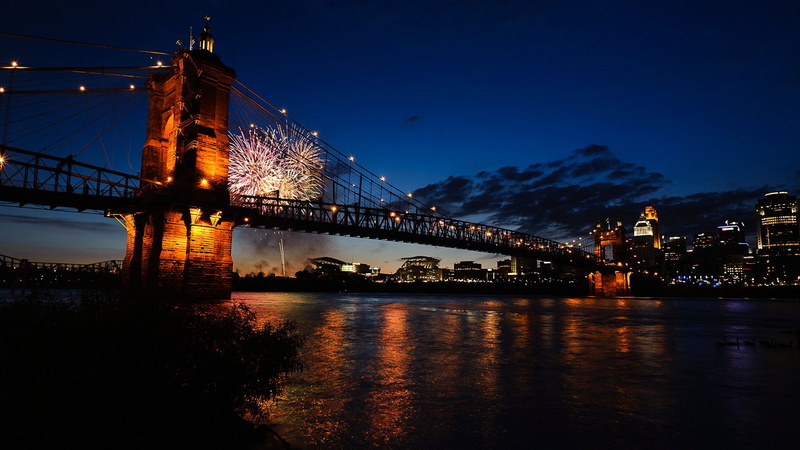 fireworks, night, Thunder Over Louisville, bridge, 1080P, Kentucky