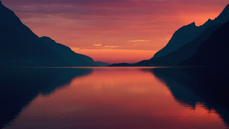 Red, Sky, 1080P, Morning, Fjord, Summer, Norway, Dawn