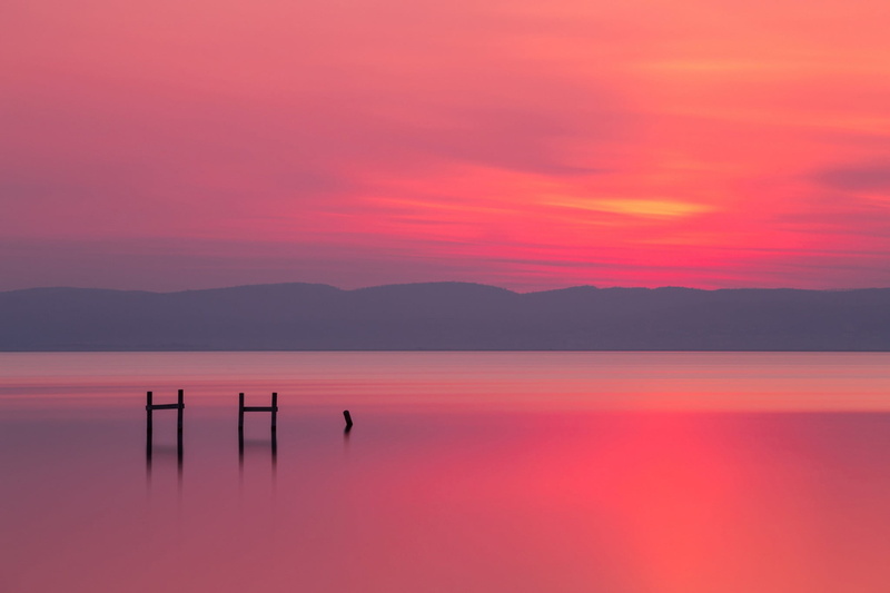 twilight, pink color, romantic sky, tranquility, 1080P, summer, silhouette, scenics - nature, blue, water, mountain, horizon, tranquil Scene, sky, backgrounds