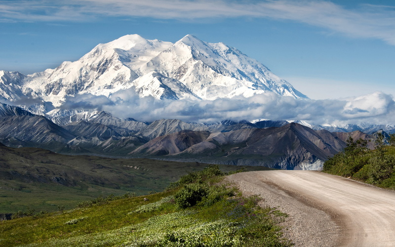 mountain, clouds, fog, 4K, denali, blue, park, evaporation, white, alaska, preserve, hd, road, mountains, valley, high, snow, national