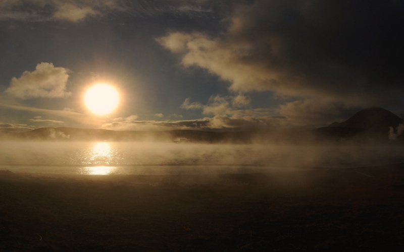 1080P, non-urban scene, water, sunset, environment, Evaporation, Fog, beauty in nature, lens flare, Dawn, tranquil scene, tranquility, nature, reflection