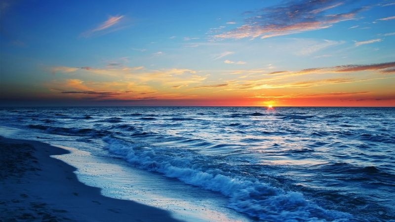 Beach, crashing, Waves, dusk, illustration, Sunset, 1080P