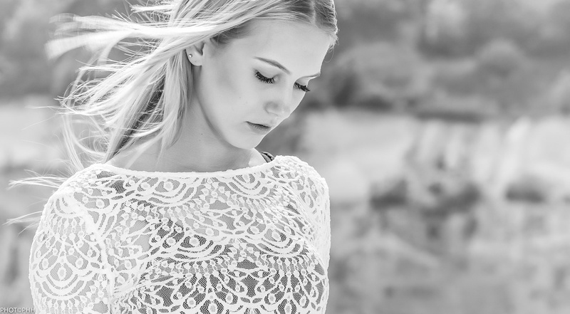 depth of field, long hair, straight hair, blonde, model, face, women, closed eyes, Peter Hausner Hansen, 1080P, monochrome
