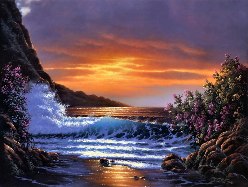 solid, tree, aquatic sport, Nature, rock, Sea, beauty in nature, 1080P, Wave, power in nature, Derk Hansen, flowing water, Sunset, outdoors, cloud - sky
