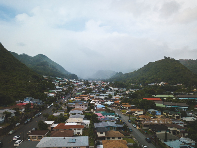 palolo, house, dji, roof, neighborhood, building exterior, outdoors, building, valley, cityscape, high angle view, mavic pro, day, honolulu, townscape