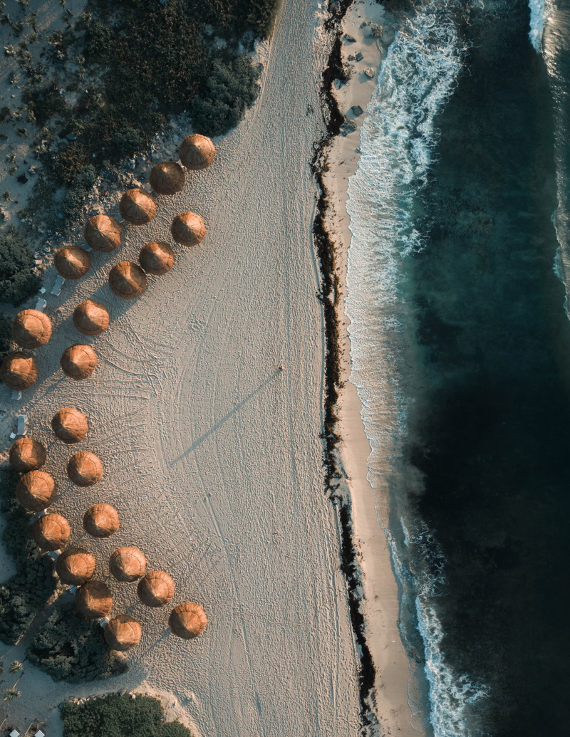 pebble, seashore, outdoors, idyllic, virgin beach, tranquility, day, water, nature, beach, dji, cottages, sandy beach, ocean, tree, daytime, high angle view