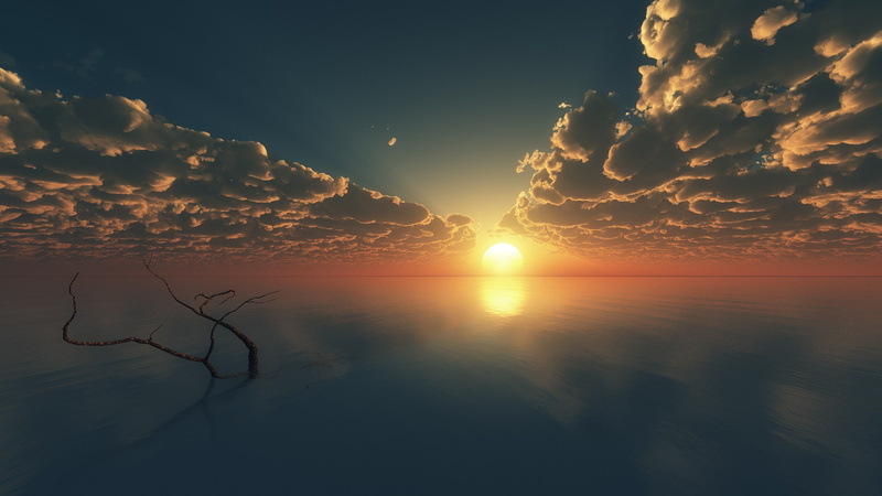 horizon, 2K, sunlight, nature, sky, sea, Richard Mohler, clouds