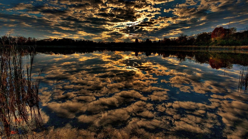 stratocumulus, lake, 1080P, water, clouds, nature, cloud, 1920x1080, reflecting