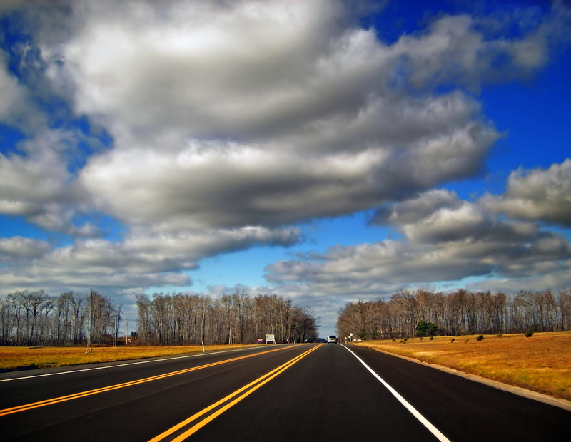 concrete, Smooth, PA Route 611, scenics, Poconos, tree, blue, Pennsylvania, nature, empty, 2K, concrete road, weather, white, sky, outdoors, PA-611, Monroe County