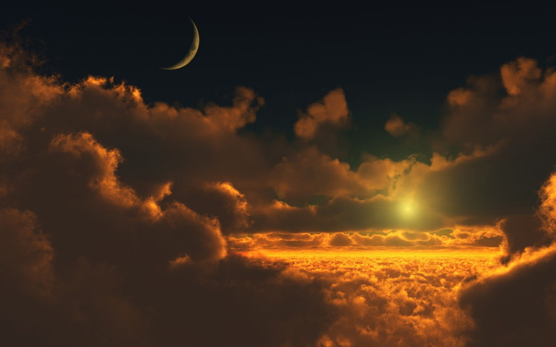 no people, beauty in nature, dark, dramatic sky, idyllic, 720P, environment, tranquil scene, Moon, sunset, night, sunlight, cloud - sky, outdoors, tranquility