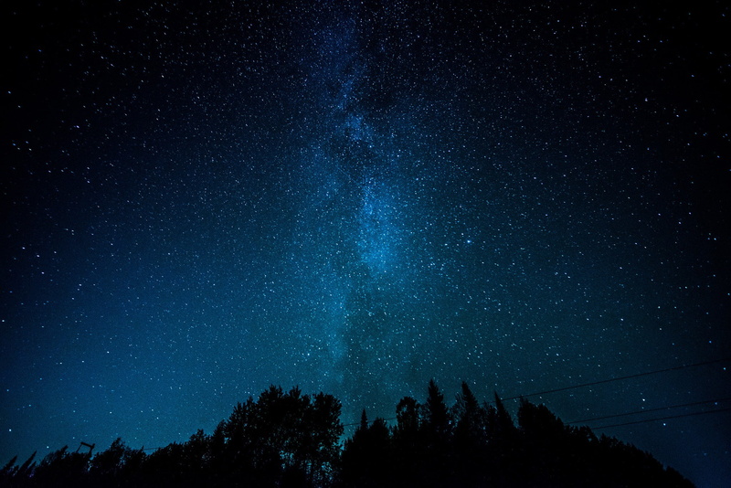 sky, trees, silhouette, night, 1080P, Milky Way, blue, stars, landscape