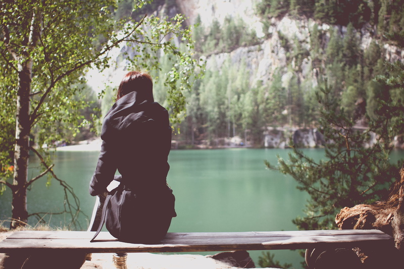 czech republic, adult, people, tree, Girl, rear view, leisure activity, outdoors, color Image, top, water, nature, tranquility, Adrspach Rocks, lifestyles